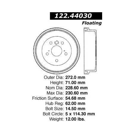 Centric Parts Premium Brake Drum, 122.44030 122.44030